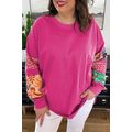 Rose Red Plus Size Printed Patchwork Sleeve Spl...