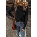 Black Solid Color Slim Fit Lightweight Crew Nec...