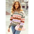Gray Wave Striped Balloon Sleeve Drop Shoulder ...