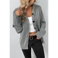 Medium Grey Drawstring Hooded Button Up Drop Sh...