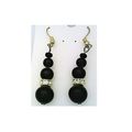 Black Onyx Gemstone Bead Gold Dangle Earrings