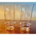 2 - Pink Dunbar Depression Glass with etched fl...