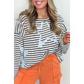 Gray Stripe Starry Patch Drop Shoulder Raw Edge...