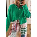 Bright Green Solid Color Knit Button Drop Shoul...