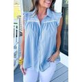 Sky Blue Ric Rac Trim Frilly Sleeveless Shirt