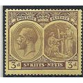 St Kitts Nevis 1920 SG29 3d Purple/Yellow Wmk M...
