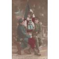 French Girl Child Raising Military Flag with Ar...
