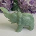 Vintage Green Jade Stone Hand Carved Elephant F...