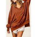 Chestnut V Neck Kangaroo Pocket Oversized Hoodie