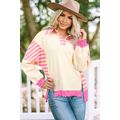 Pink Stripe Colorblock Patchwork Collared Frenc...