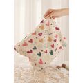 White Love Heart Print Ribbed Canvas Makeup Bag