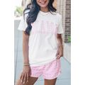 White MAMA Printed Tee and Plaid Shorts Lounge Set