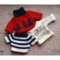 3 Doll or Teddy Bear Knitted Multicolor Sweaters