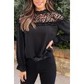 Black Leopard Mesh Splicing Ruffle Long Sleeve ...