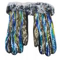 Ladies Gloves Stripy Black, Blue & Green Faux F...