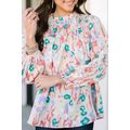 Multicolor Printed Frilled Neck Smocked Loose B...