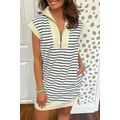 Blue Stripe Quarter Zip Collared Cap Sleeve Min...