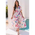 Rose Abstract Print Short Puff Sleeve Tiered Ma...