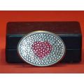 Pre-Owned Silver Tone Rhinestone Heart Belt Buckle