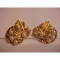 Gold Ivy Leaf Earrings Faux Pearl and Crystals ...