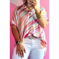 White Abstract Print Short Sleeve Notched Neck ...