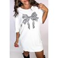 White Striped Bow Knot Half Sleeve Tunic T Shirt