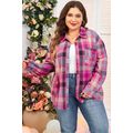 Rose Stripe Plus Size Checkered Print Button up...