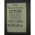 1934 Red Star Line Cruise Ad - The Ship is Yours