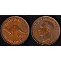 Australia One Penny 1943 Used Coin 1d Geo VI Ka...