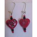 Heart Earrings Glass Red Heart Pierced Earrings...