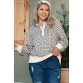 Black Plus Size Two Tone Contrast Collared Pull...