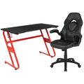 Red Gaming Desk and Black Racing Chair Set with...