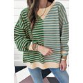 Green Stripe Casual Stripe Colorblock Drop Shou...