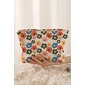 Red Colorful Flower Printed Rib Textured Cosmet...