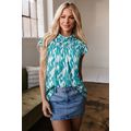 Sky Blue Abstract Print Frilled Crewneck Loose ...