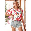 White Floral Print Puffy Half Sleeve Blouse