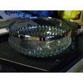 Cut glass serving/ fruit bowl with metal band top