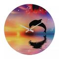 Leaping Dolphin Sunset Wall Clock Glass Round 3...
