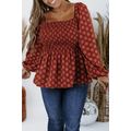 Plus Size Square Neck Printed Peplum Top