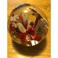 Glass Paper Weight with Red and White Flowers
