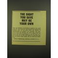 1967 The Institute of Ophthalmology Ad - The sight you save may be your own