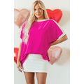 Rose Red Oversized Color Block Boat Neck Tunic ...