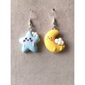 Blue Star And Yellow Moon Dangle Earrings Silver Plated
