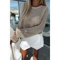 Khaki Hollow-out Knit Long Sleeve Top