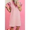 Light Pink Textured Puff Sleeve Ruffled V Neck ...