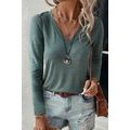 Mist Green Solid Color Long Sleeve V Neck Top