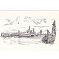 Artist Drawn H.M.S. Belfast Miltary Shipping Po...