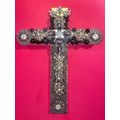 Wood Wall Artisanal Cross w/ Recycled Jewelry d...