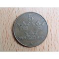 Sweden 1937 5 Ore Coin