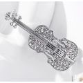 Silvery Crystal Violin Brooch for Women Fashion...